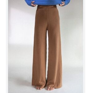 Raised By Water Wide Leg Mustard Brown Knit Palazzo Pants Small High Waist